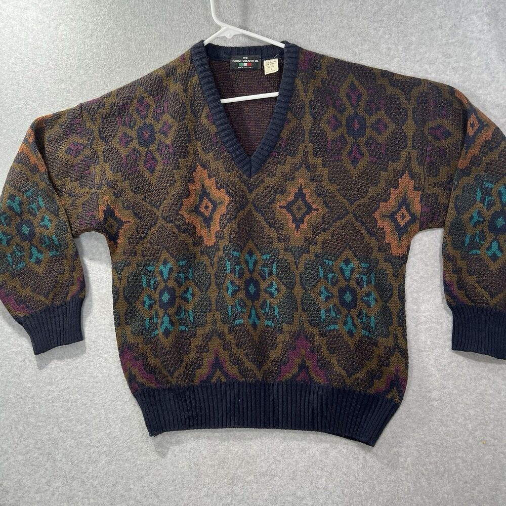 The Italian Sweater Co. Men L 90s Navy Acrylic Wool grandpa chunky - Picture 2 of 13